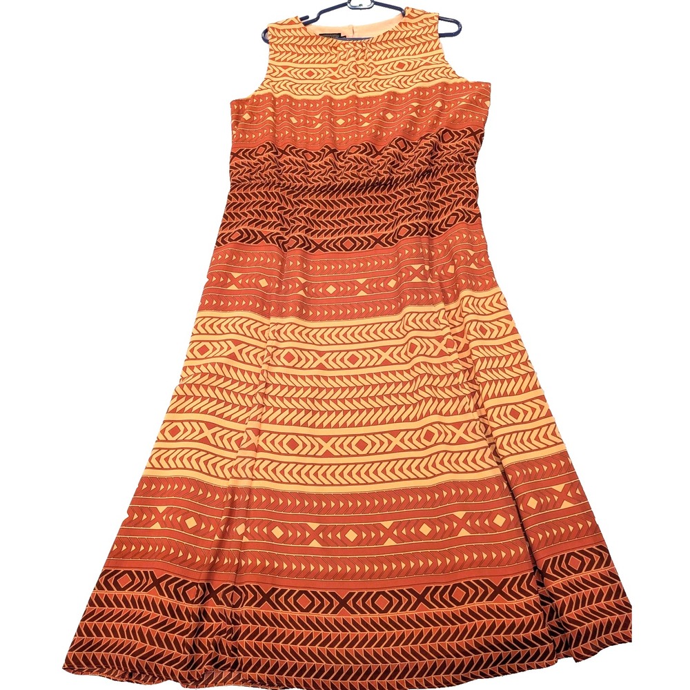 Pendleton Dress Womens 14 Orange Brown Sleeveless Maxi Tribal Print Lined Aztec